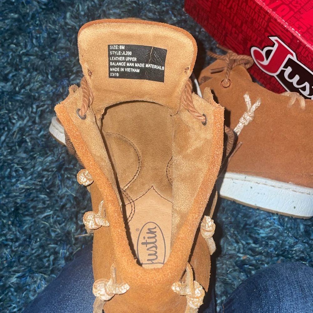 Justin Penny Brown water repellent cow suede moccasins size 8M - Picture 2 of 3